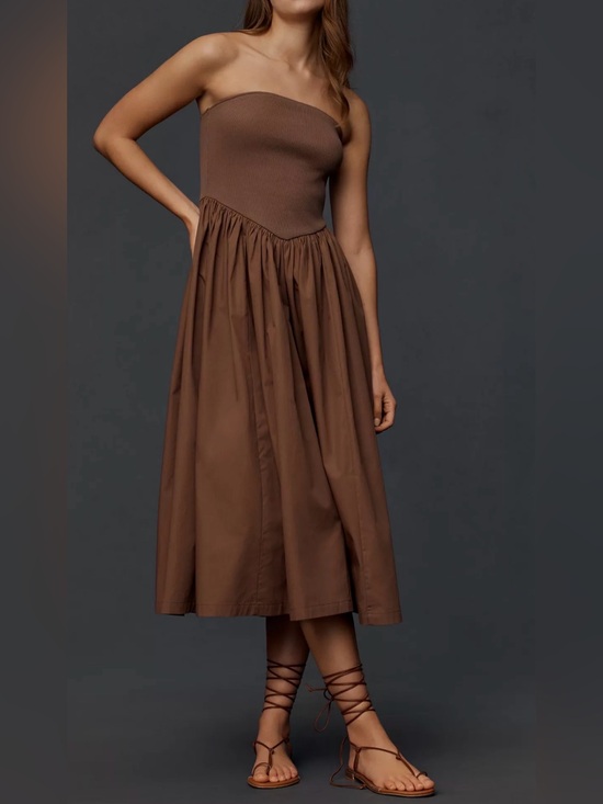 Anthropologie Dresses & Skirts - By Anthropologie Strapless Basque-Waist A-Line Midi Dress Brand New Large